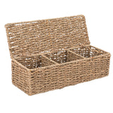 handwoven seagrass storage basket with lid and divided compartments for home organization