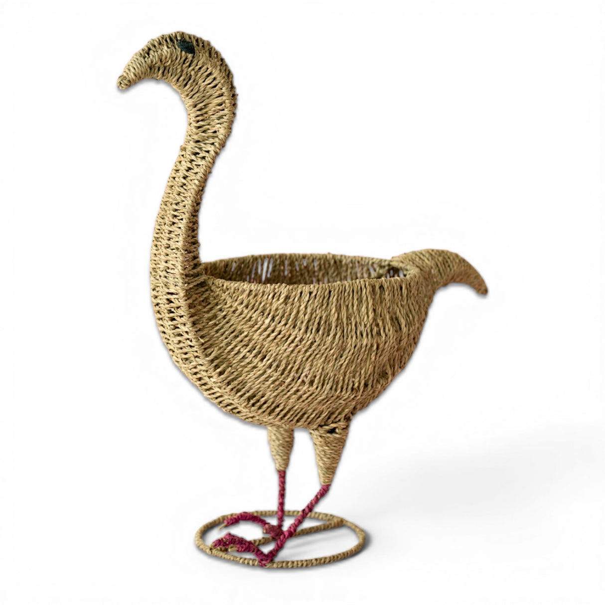woven seagrass bird planter with metal base tall decorative accent