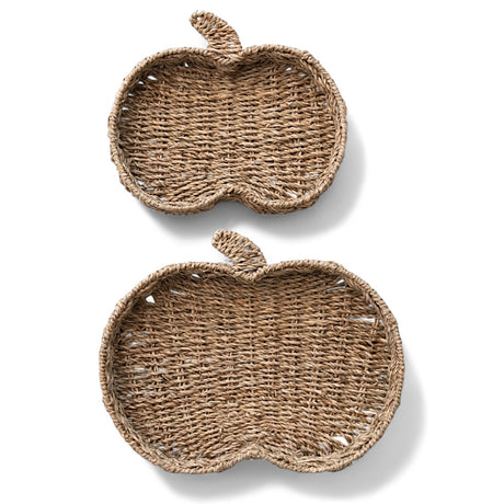 Hand-woven seagrass pumpkin-shaped decorative trays in two sizes