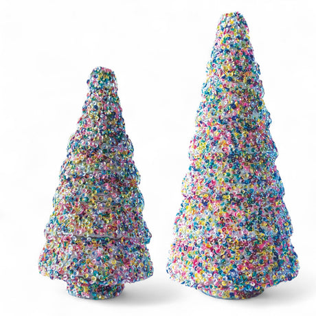 Recycled glass tree with colorful sequins, available in two sizes