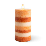 Orange and cream seven-layer fall mottled moving flame LED pillar candle with 6-hour timer