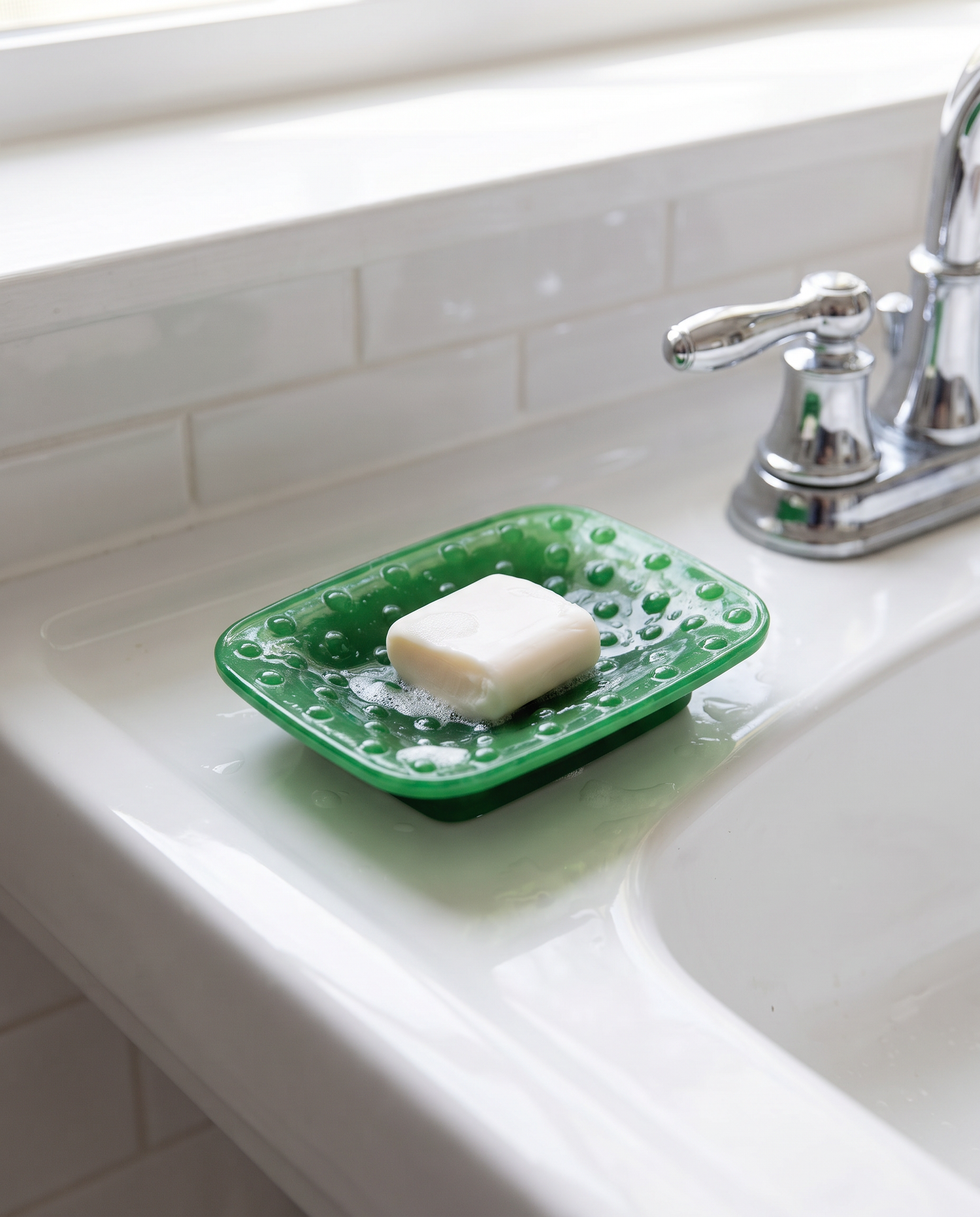 Embossed Milk Glass Footed Soap Dish