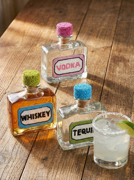 Beaded Label Glass Liquor Decanter