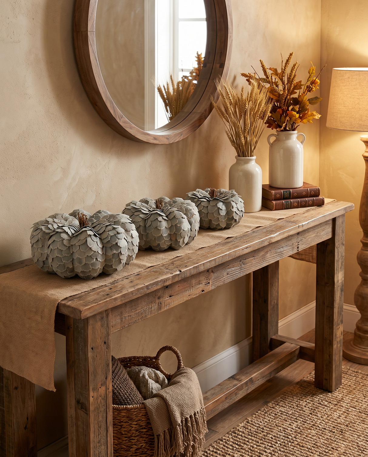 Sage Green Scalloped Wood Chip Pumpkin