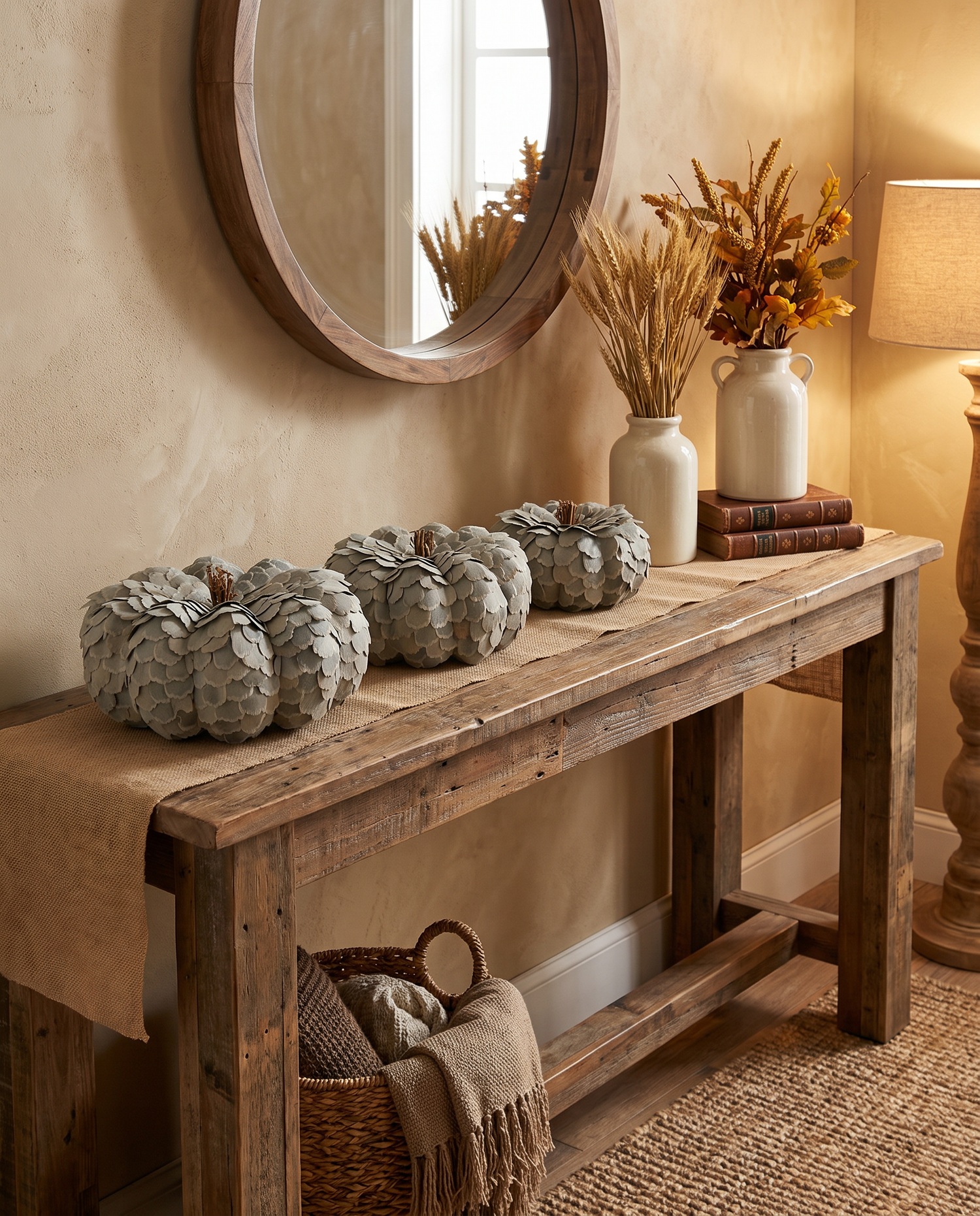 Sage Green Scalloped Wood Chip Pumpkin