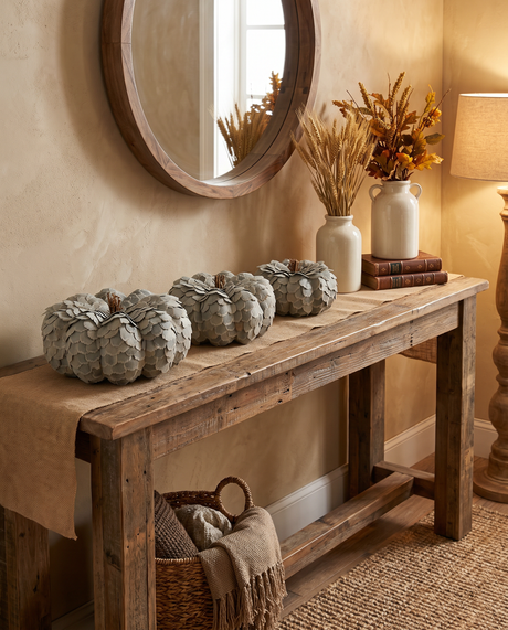 Sage Green Scalloped Wood Chip Pumpkin