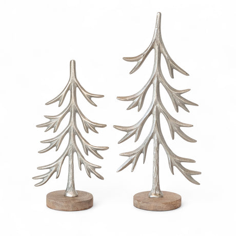 Silver cast aluminum trees with natural mango wood base,