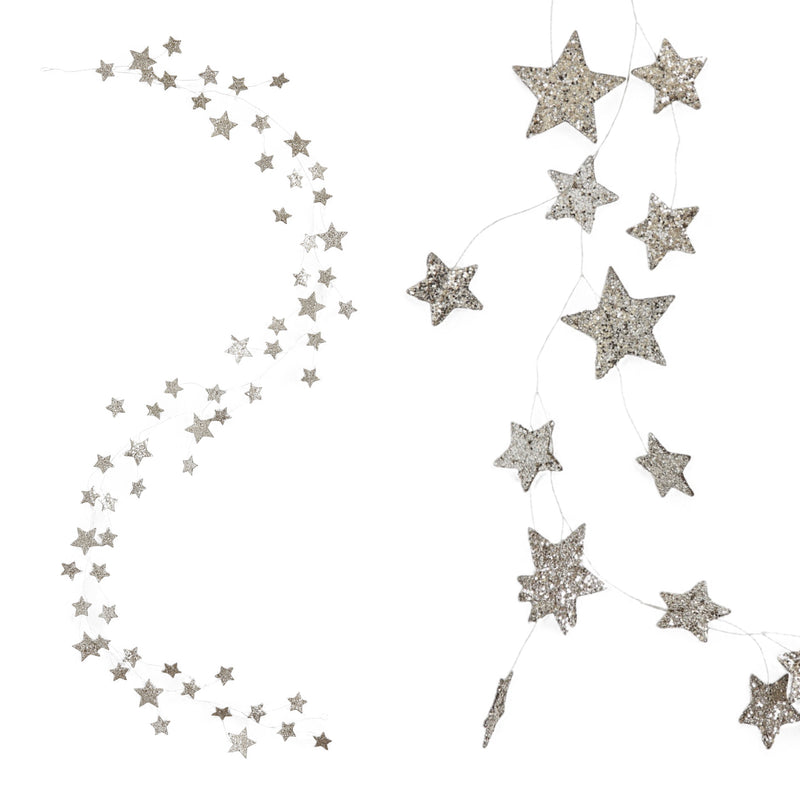 Silver glitter paper star garland, 72 inches long