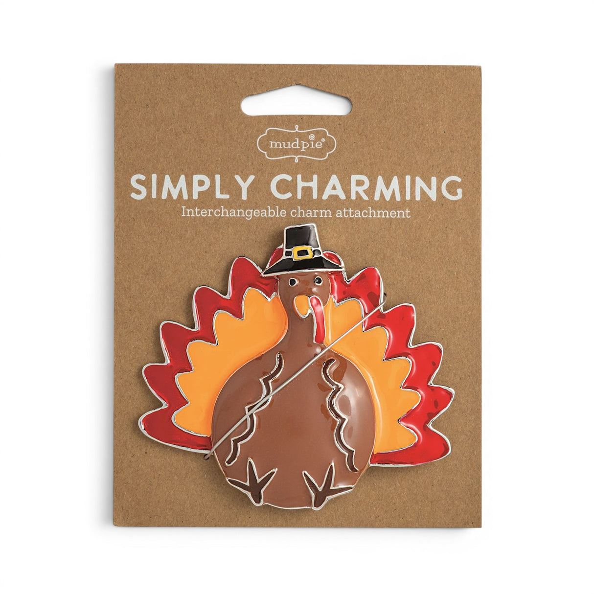 Simply Charming magnetic Thanksgiving turkey charm with pilgrim hat and colorful tail feathers