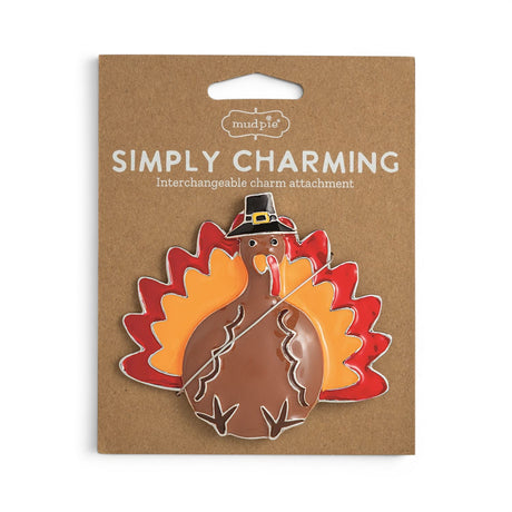 Simply Charming magnetic Thanksgiving turkey charm with pilgrim hat and colorful tail feathers