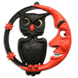Paper mache sinister moon and owl wall décor in vintage Halloween style