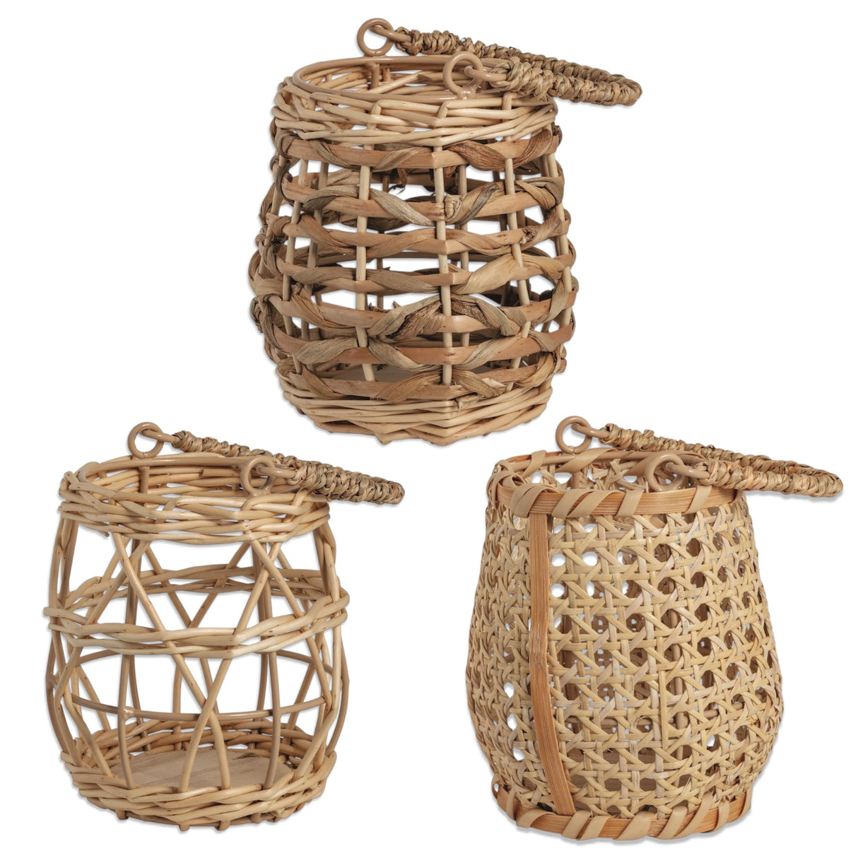 small woven rattan lantern basket with handle for outdoor porch candle décor