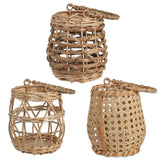 small woven rattan lantern basket with handle for outdoor porch candle décor