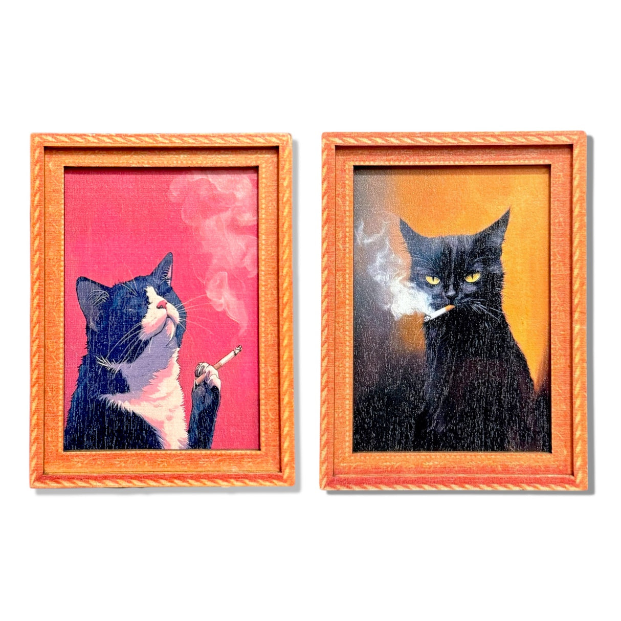Retro smoking cigarette cat fridge magnets in two styles