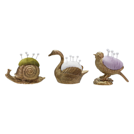 gold snail, swan, and bird pin cushions by Creative Co-Op