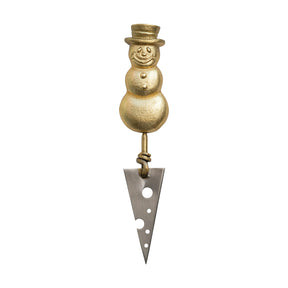 Aluminum cheese knife with snowman handle and cheese-shaped blade