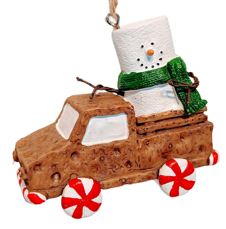 snowman smores in graham cracker truck christmas ornament