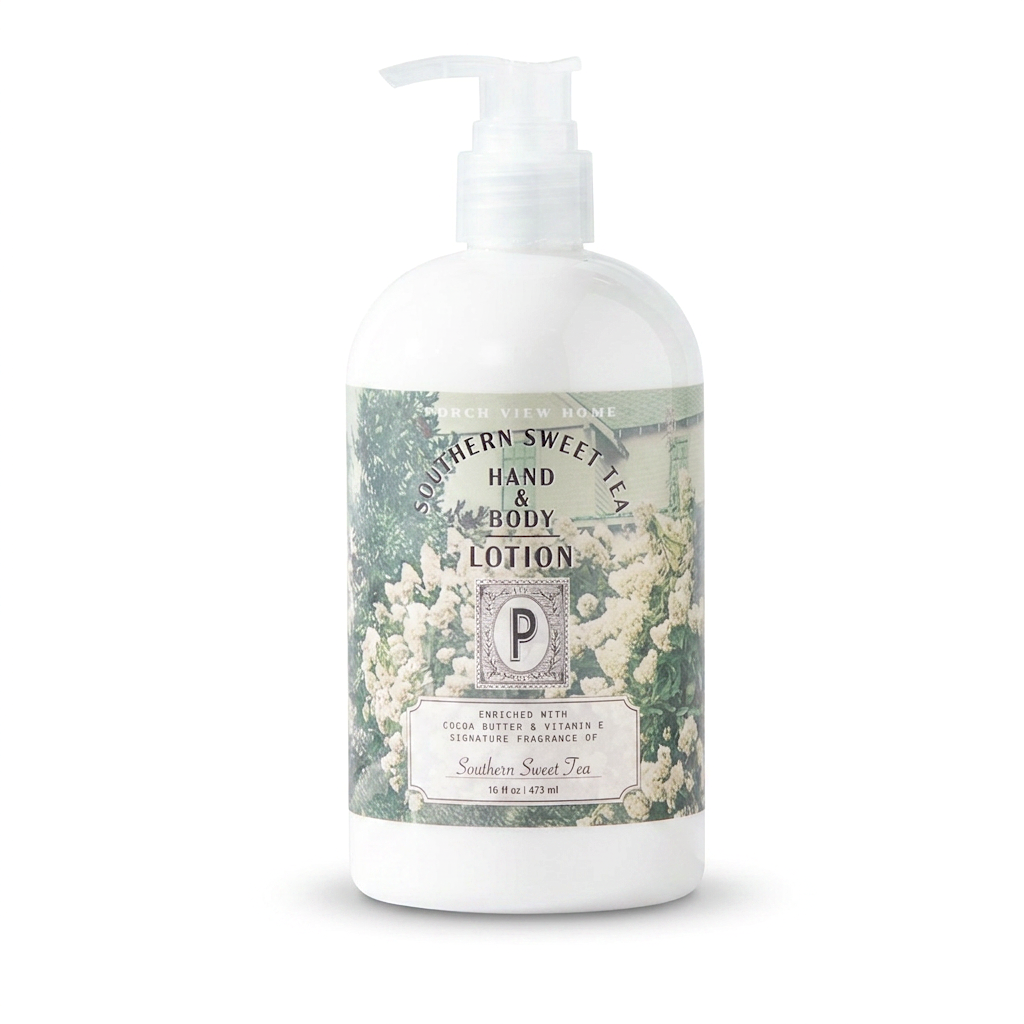 Southern Sweet Tea body lotion with shea butter, cocoa butter, and sweet tea fragrance made by porch view home