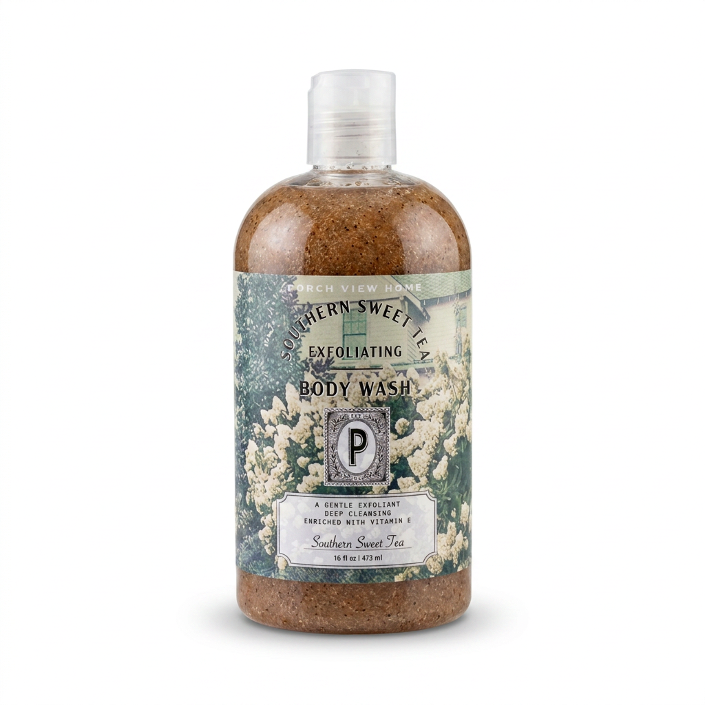 Southern Sweet Tea exfoliating body wash with loofah, apricot seeds, shea butter, and sweet tea fragrance