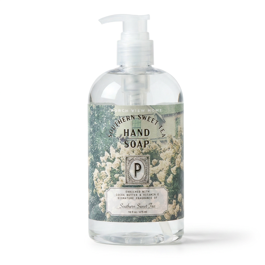 Southern Sweet Tea hand soap with fresh brewed tea fragrance, shea butter, and cocoa butter made by porch view