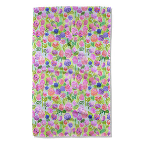 Floral patterned towel with pink, purple, and green flowers geometry tea towel for the kitchen