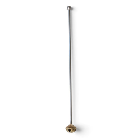 Stainless steel cocktail stirrer with a textured brass bell at one end and a small rounded silver-tone tip at the other.
