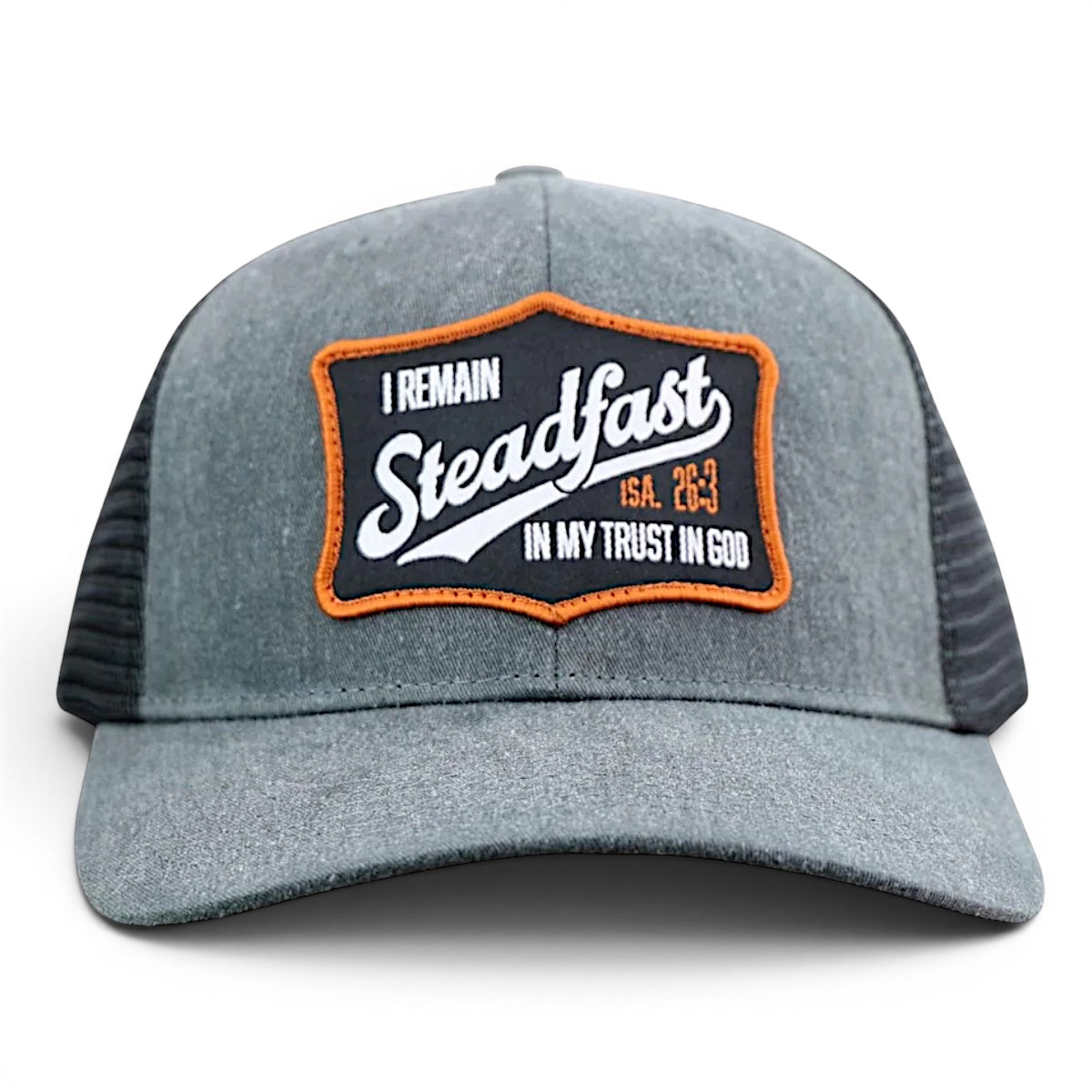 steadfast christian trucker cap gray isaiah 26 3 faith hat