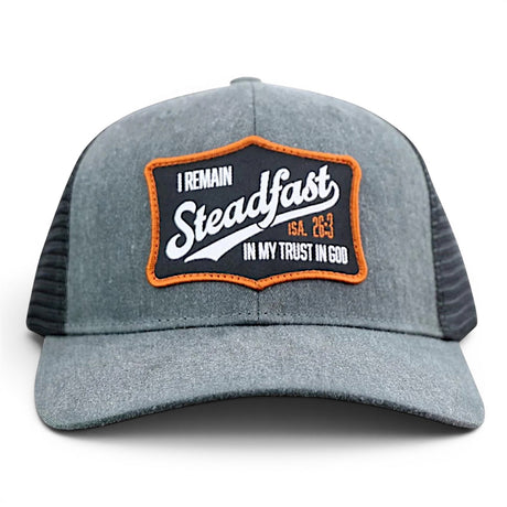 steadfast christian trucker cap gray isaiah 26 3 faith hat