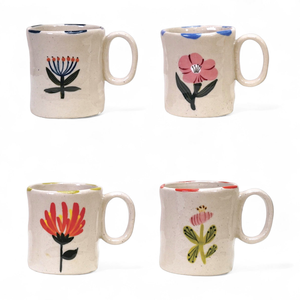 Hand-painted stoneware child mug with floral design, 5 oz, 4 styles.