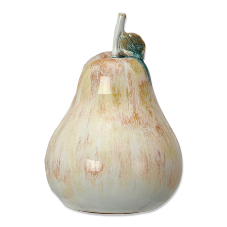 Stoneware pear figurine with reactive glaze finish in multicolor