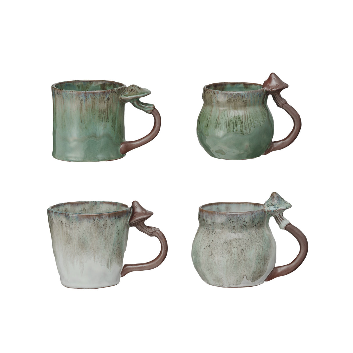 Stoneware mug with mushroom handle and reactive glaze finish, 14 oz.