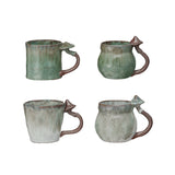 Stoneware mug with mushroom handle and reactive glaze finish, 14 oz.