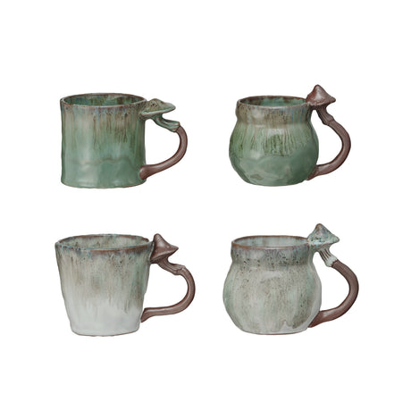 Stoneware mug with mushroom handle and reactive glaze finish, 14 oz.