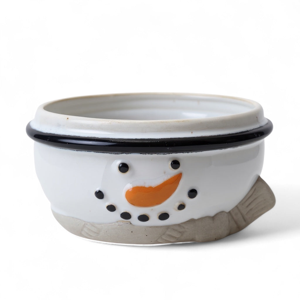 4.25" round ceramic snowman head bowl with reactive glaze