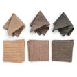 Stonewashed cotton striped dish cloth set in brown olive mustard