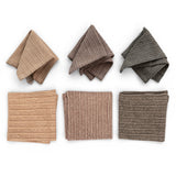Stonewashed cotton striped dish cloth set in brown olive mustard