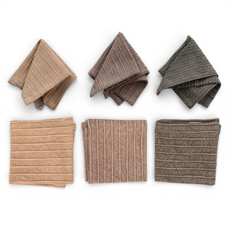 Stonewashed cotton striped dish cloth set in brown olive mustard