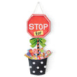 Stop For Candy Halloween door hanger with red stop sign, green bow, and colorful candy bucket