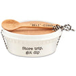 Ceramic dip container for 8 oz cold case dips with wooden spoon and playful store trip got dip phrase