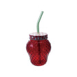 strawberry glass jar drinking cup with straw by Creative Co-Op