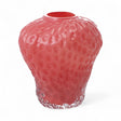 Opaque pink strawberry-shaped glass vase with textured finish, 6.25 by 6.75 inches