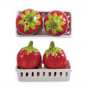 strawberry salt and pepper shakers ceramic berry basket holder cute kitchen decor red green set
