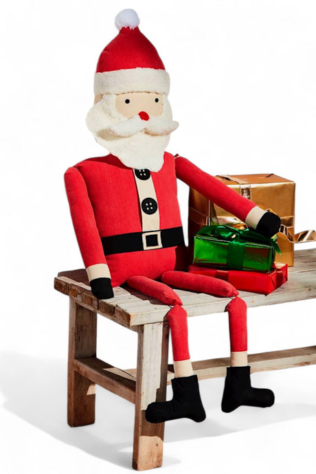 Oversized stuffed Santa sitter with sound feature, 60-inch holiday plush décor
