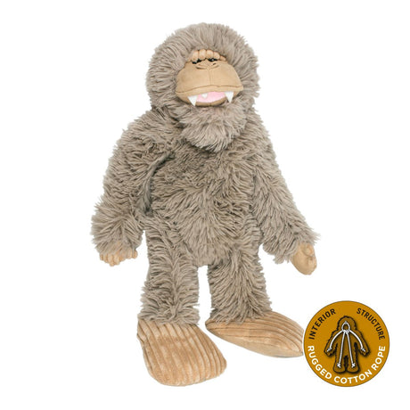20 inch stuffless bigfoot plush dog toy with squeaker and rope for medium and large dogs