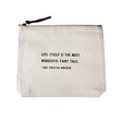 Sugarboo canvas zip pouch with Hans Christian Andersen quote and leather zipper pull