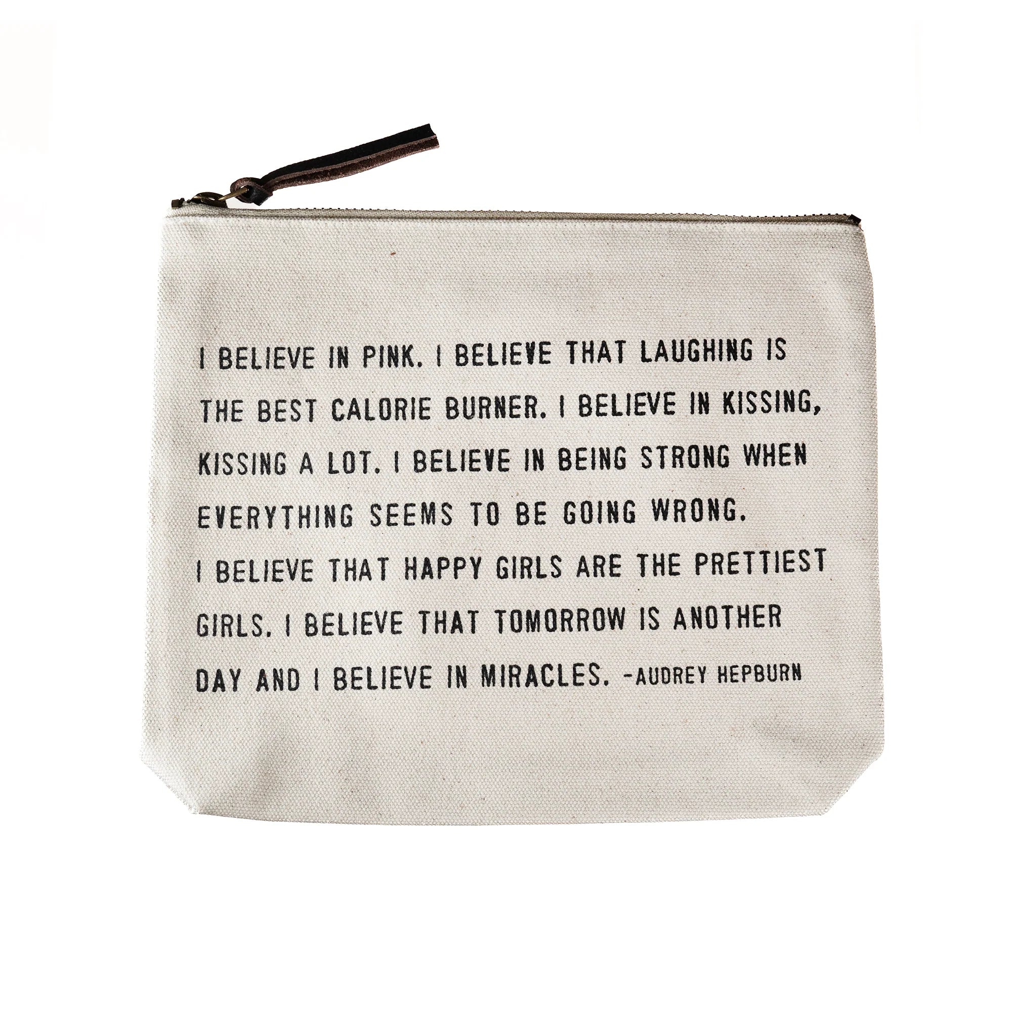 I Believe In Pink (Audreey Hepburn Quote) Canvas Zip Bag