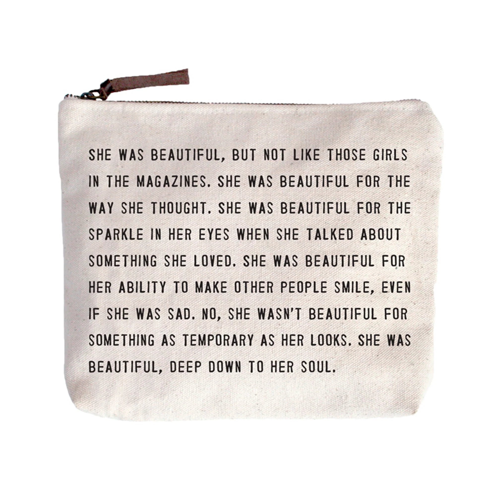 She Was Beautiful Quote Canvas Zip Bag - Thumbnail 2