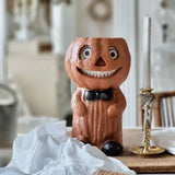 Vintage-Inspired Orange Pumpkin Boy Resin Mache Candy Bucket