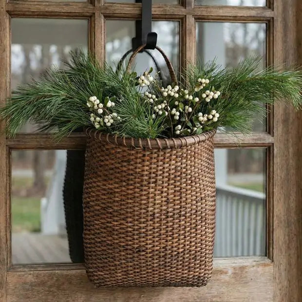 Handwoven Rattan Door Basket with Handle