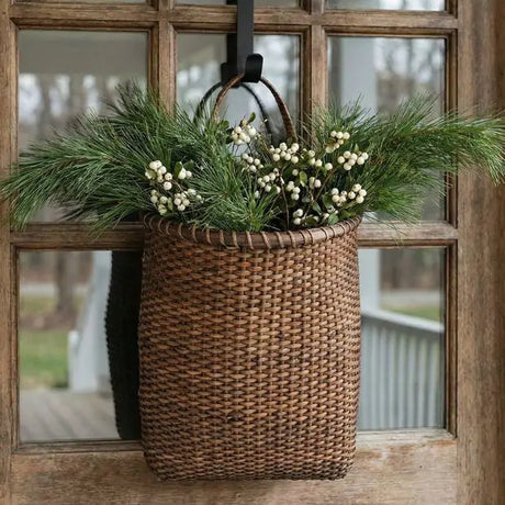 Handwoven Rattan Door Basket with Handle